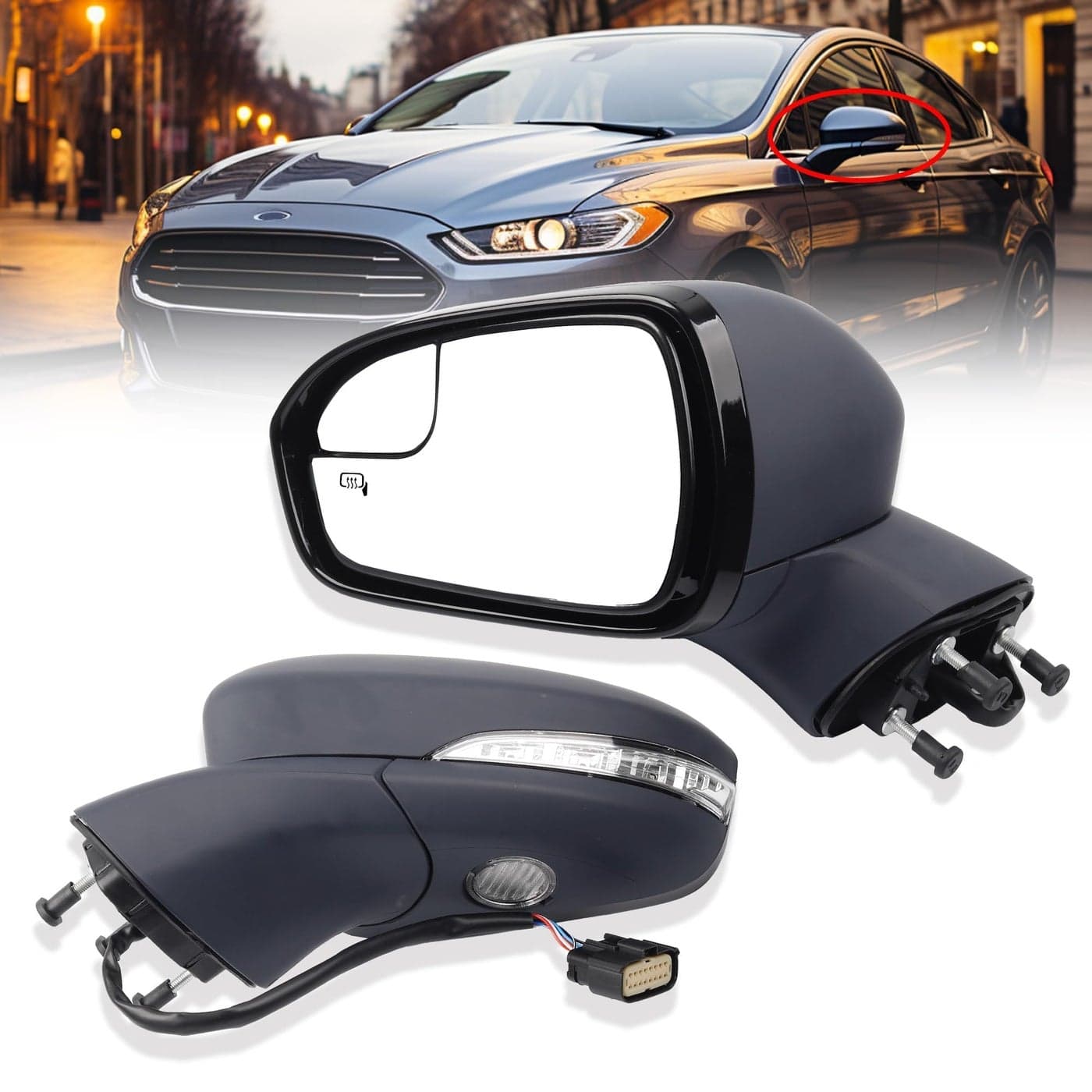 Dasbecan Left Driver Side Mirror Assembly Compatible with Ford Fusion 20132016 Power Heated Turn Signal Puddle Light Manual Folding FS7317683 Paintable7Pins