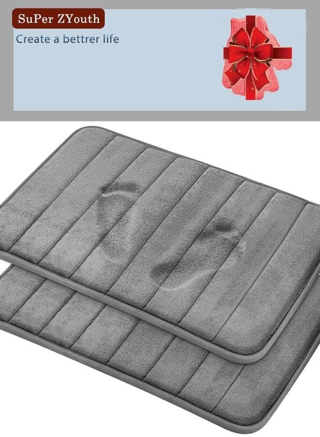Memory Foam Bathroom Mat 40x60cm (Pack of 2), Soft Shower Mat, Non-slip Comfortable High Water Absorption, Easy to Clean, Suitable for Shower, Bathtub and Floor, Bedroom, Grey