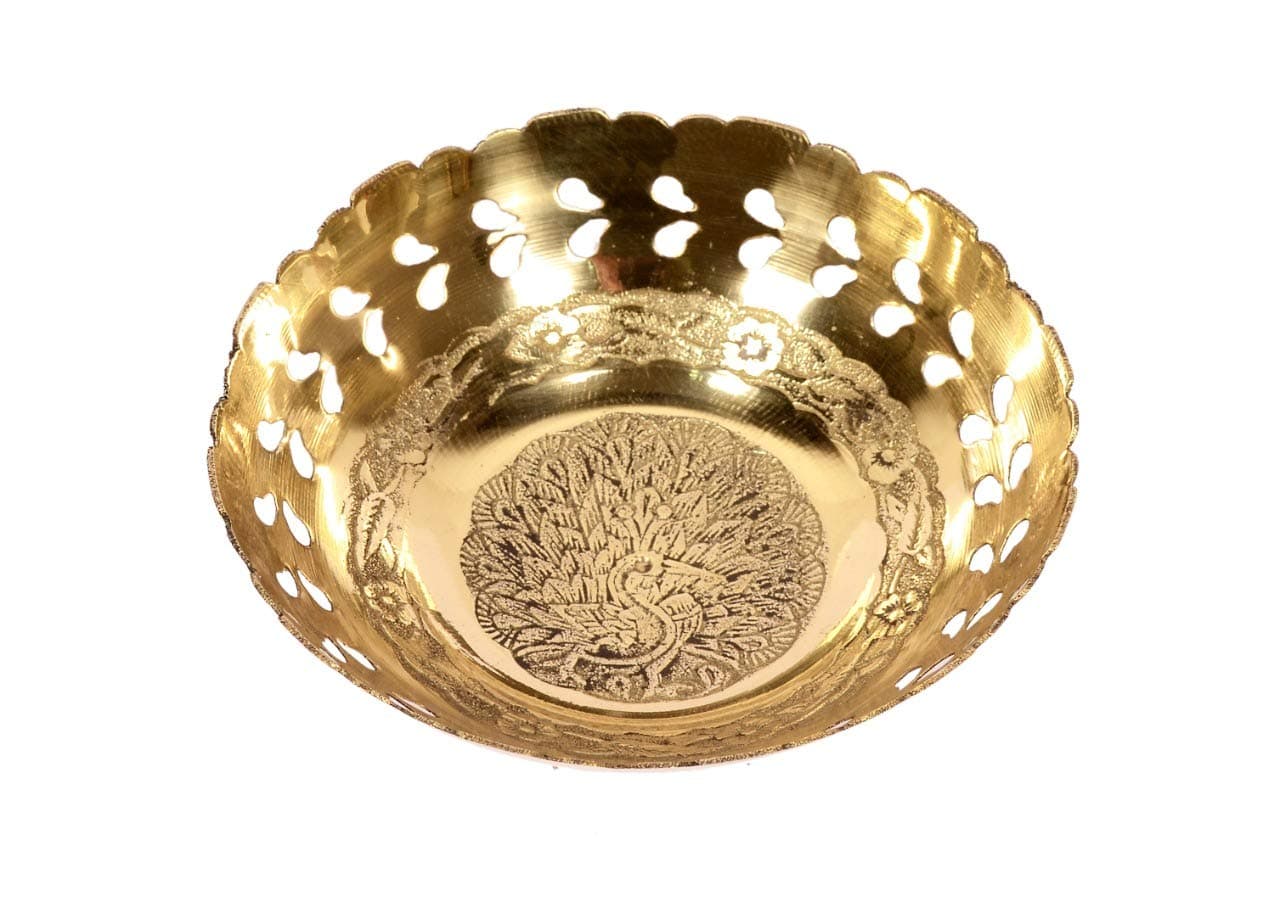 Skywalk Hand Crafted Metal Brass Fruit Bowl with Decorative Carving Work, Perfect for Home Decoration and Gifting, Size :6 Inch