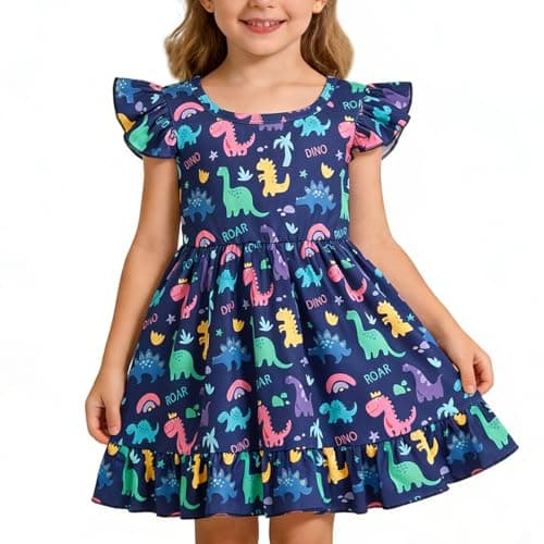 zarmfly Girl Dinosaur Dress Kids Summer Dresses Back to School Outfits Dinosaur Clothes for Girls 5t