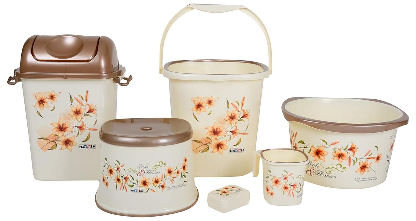 Nayasa Plastic 6 Piece Bathroom Set (Standard, Cream) (SSB184)