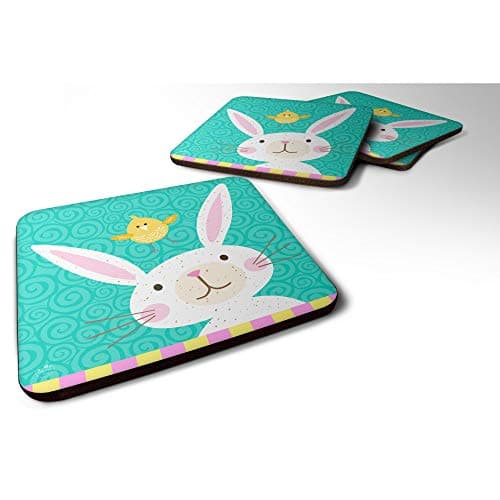 Caroline's Treasures Happy Easter Rabbit Foam Coaster Set of 4, 3.5x3.5, Multicolor