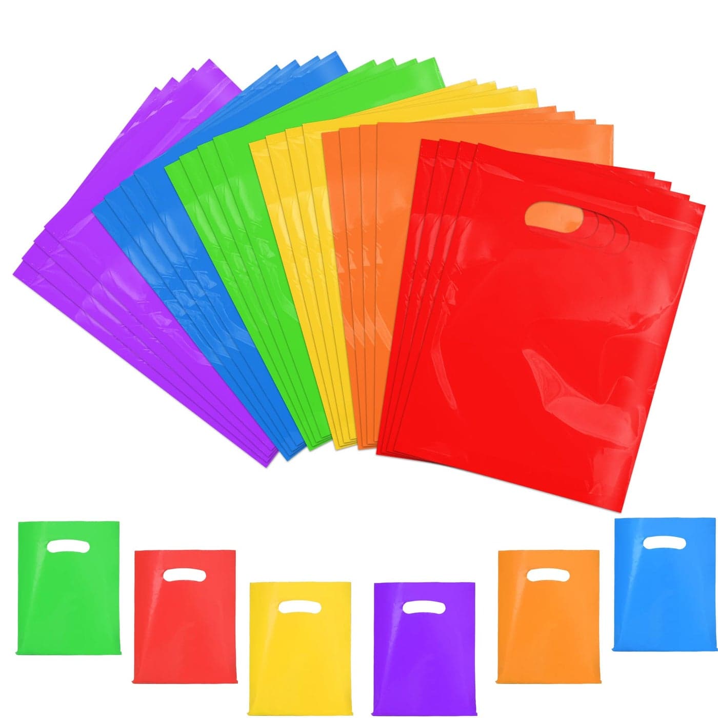 VieFantaisie 24 PCS Plastic Party Favor Small Gift Bags 6x8 Goodie Bags for Kids Candy Treat Pouches Bulk with Handle for Kids Birthday Party Thanksgiving Christmas Halloween 6 Colors