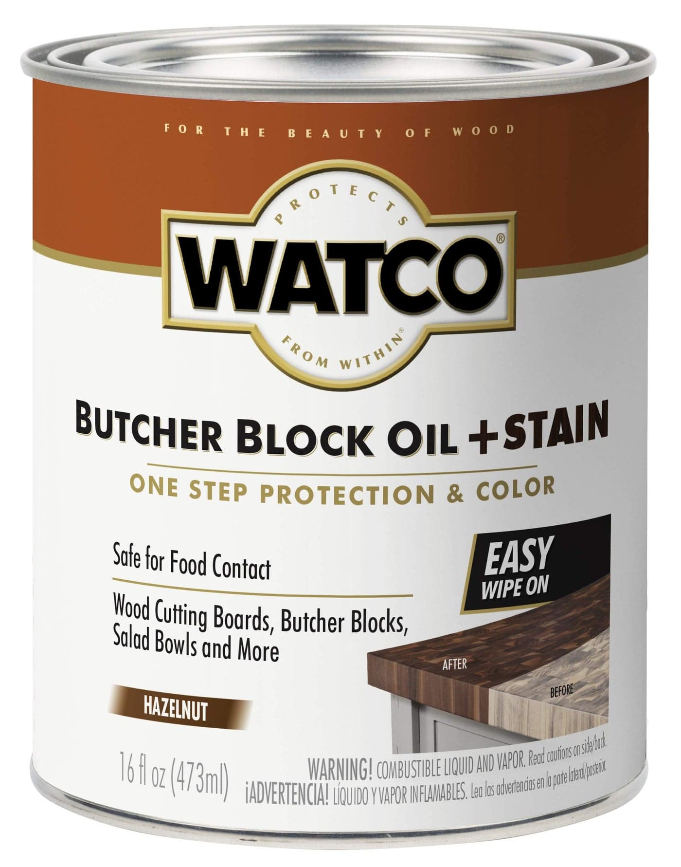 Rust-Oleum 359024 Watco Butcher Block Foodgrade Oil with Stain Safe for Food Contact - Hazelnut (Pint/473ml)