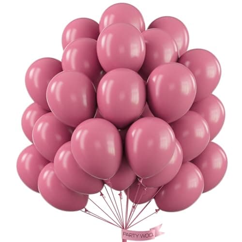 PartyWoo Mauve Balloons 50 pcs 12 Inch Dark Hot Boho Pink Balloons for Wedding Baby Shower Gender Reveal Valentines Day Bridal Shower Graduation Birthday Party Decorations PinkF02