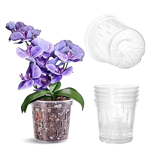 TRUEDAYS Orchid Pot – 4 Pack 5 Inch Clear Orchid Pots with Drainage Holes for Repotting – Ideal for Healthy Root Growth – Sturdy Plastic Plant Pot for Indoor & Outdoor Plants