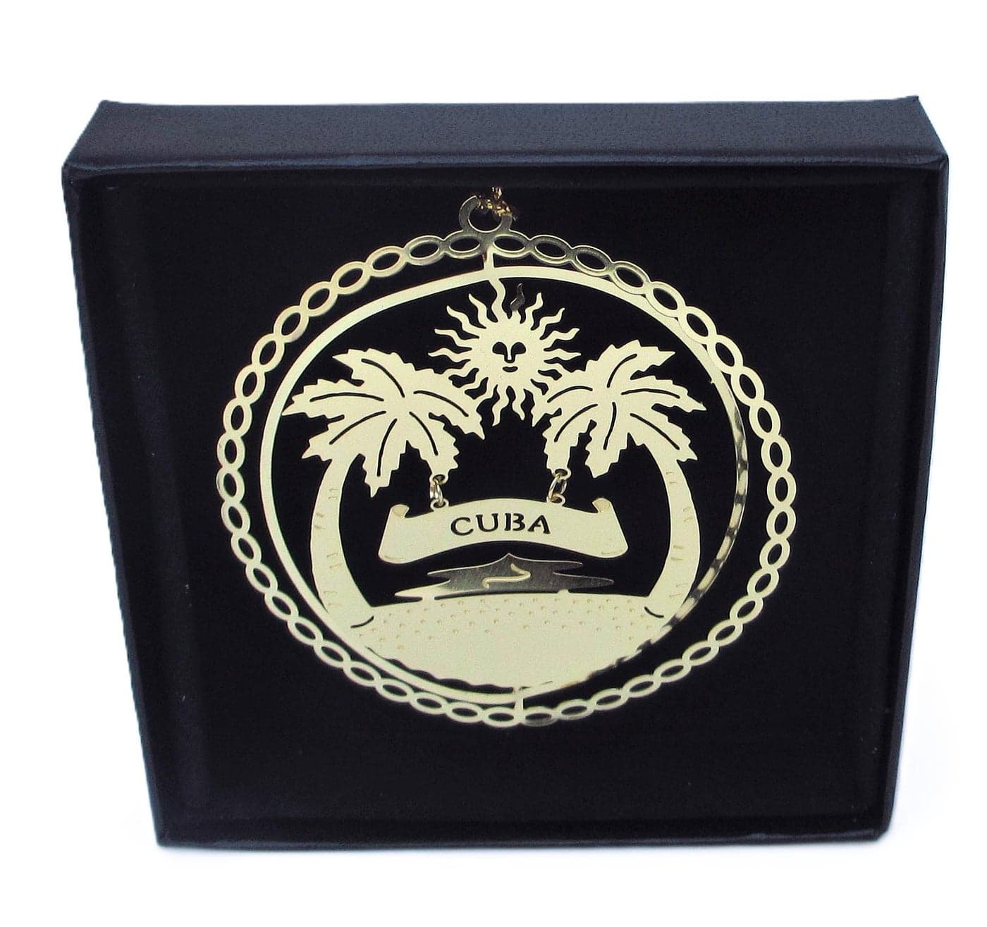 Cuba Brass Ornament Black Leatherette Gift Box