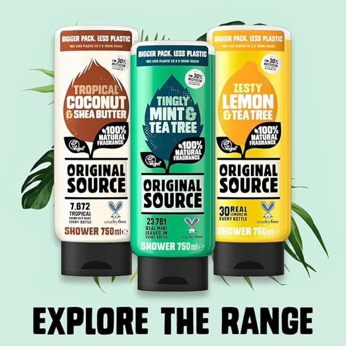 Original Source Mint Tea Tree Shower Gel 100 Percent Natural Fragrance Vegan Cruelty Free Paraben Free Large Bottle 750 ml