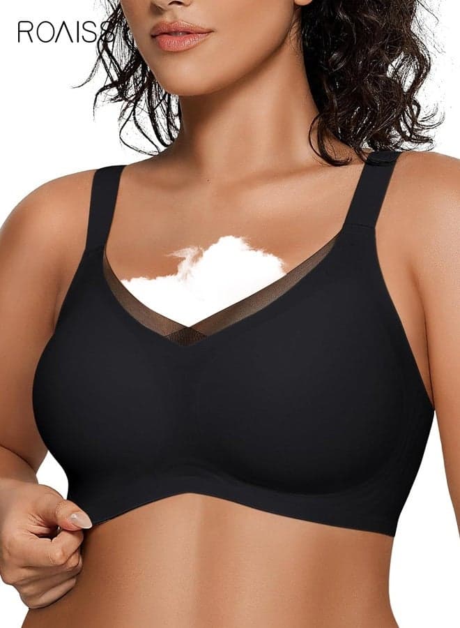 Women's Lingerie, Wire-Free Double-Strap Bra, Comfortable Gathering and Shaping Camisole-Style Underwear, Hook-and-Eye Backless Lightweight Spandex Top, Blcak