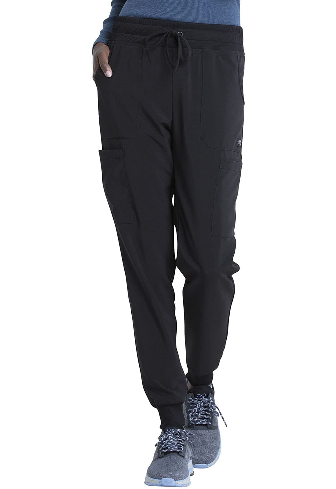 EDS Essentials Jogger Scrubs for Women Drawstring Scrub Pants DK065P M Petite Black
