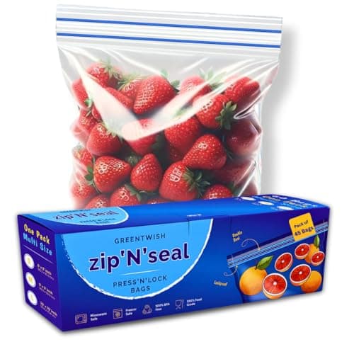 GREENTWISH Zip 'N' Seal (Pack of 45 Bags) Dual Zipper Zip Lock Bags, Freezer/Microwave Safe, Ziplock Bag For Food Storage, BPA Free Reusable LDPE Transparent Freezer Bag, Small-15, Medium-15, Large-15