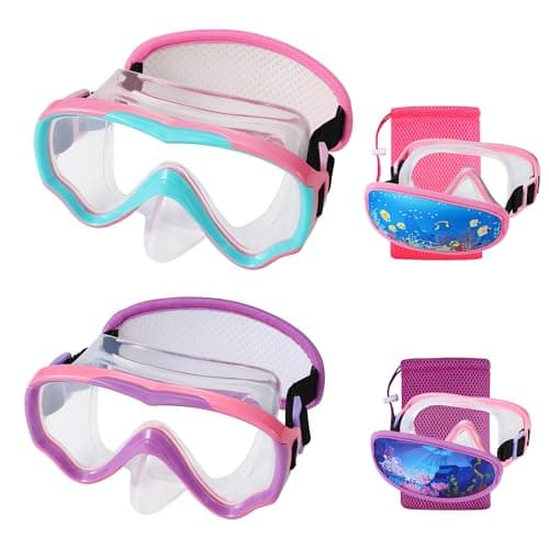RUIGAO 2PK Goggles Kids 6-14, Diving Mask Neoprene Padded Strap,Water Goggles Do not Pull Hair