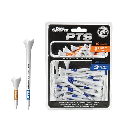 Pride Professional Tee System Evolution Plastic Golf Tees (Pack of 50), 40 Count 3-1/4-Inch/2-3/4-Inch + 10 Count 1-1/2-Inch