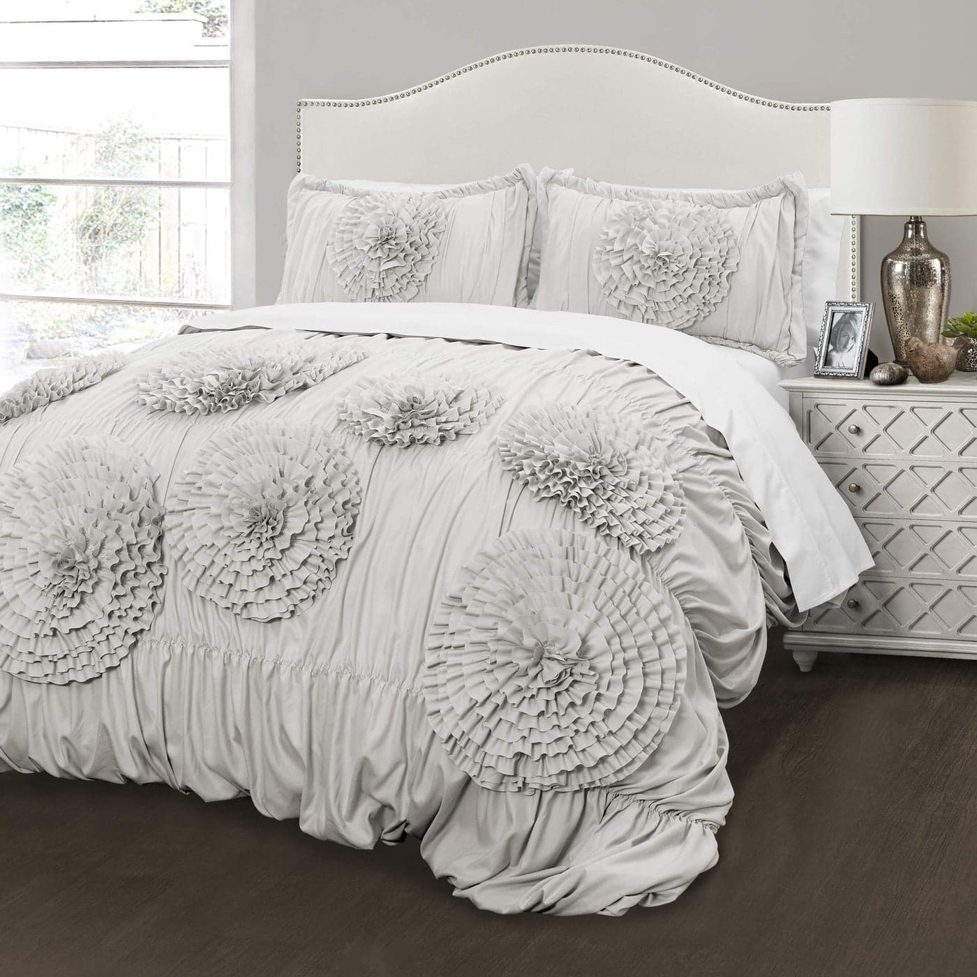 Lush Decor Serena Comforter Set 3 Piece Set King Light Gray Cute Comforter King Bedding Set Gray Comforter King Size Coquette Decor