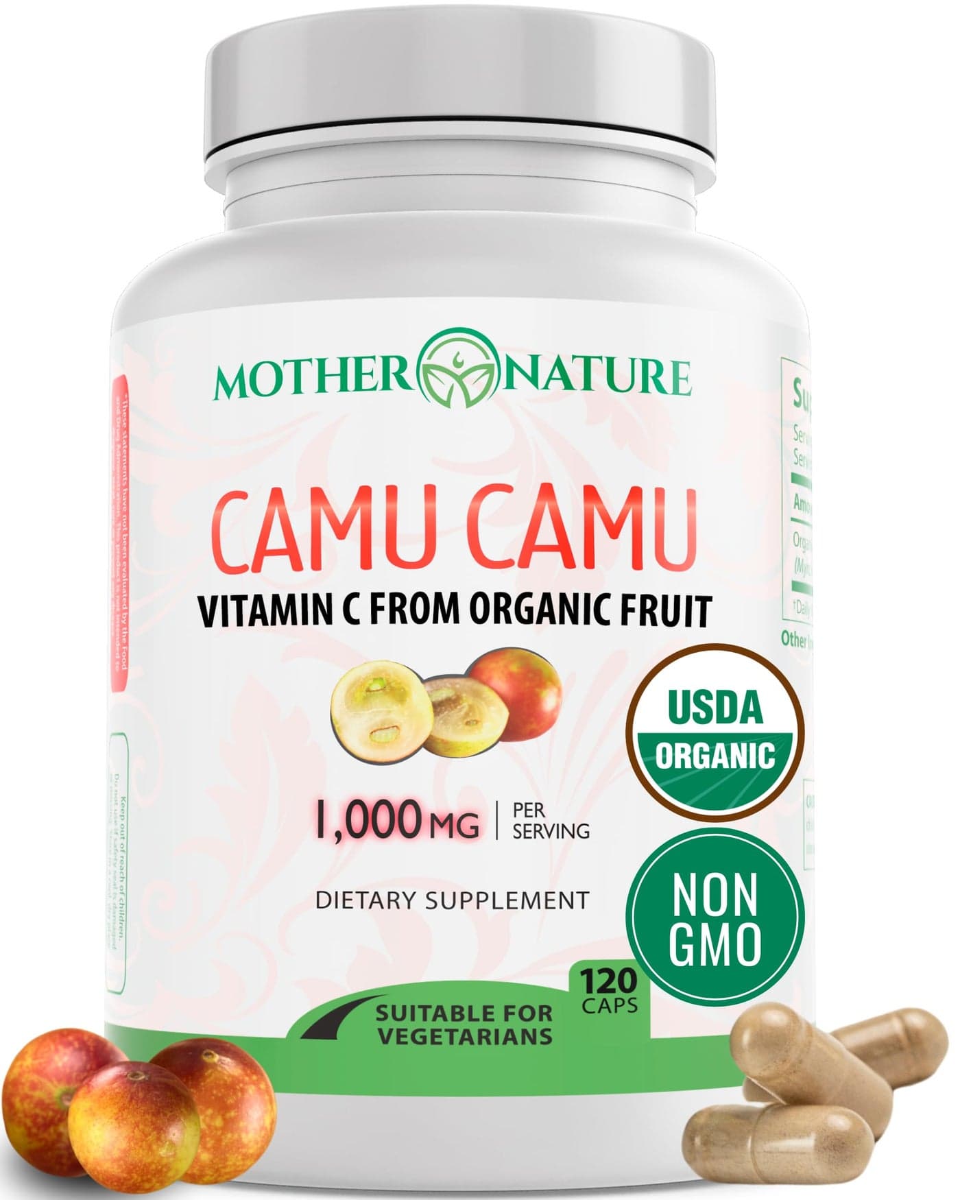 Organic Vitamin C from Camu Camu Capsules 1000mg Packed with Natural VIT C Raw Antioxidants Immune Support Supplement AntiAging for Skin Powder Organic Vegan NonGMO 120 Count
