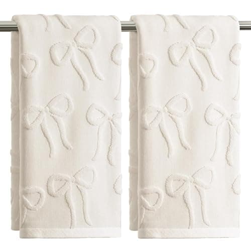Artoid Mode 2 Pcs Beige 3D Bowknot Jacquard Hand Towels for Bathroom, 100% Cotton Absorbent Bathroom Decor Soft Towels, 13.7 x 29.5 Inch