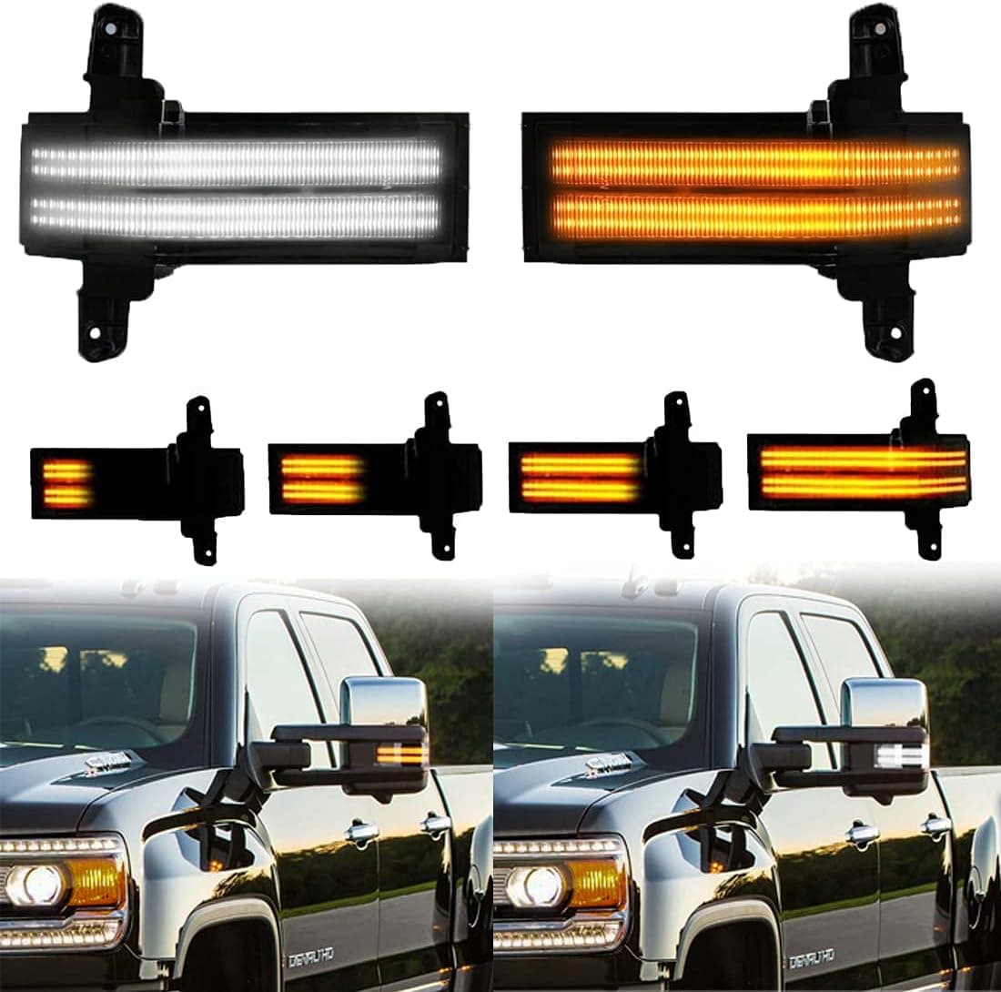 Gempro 2Pcs Switchback White & Dynamic Amber LED Side Mirror Marker Light for Chevrolet Silverado & GMC Sierra