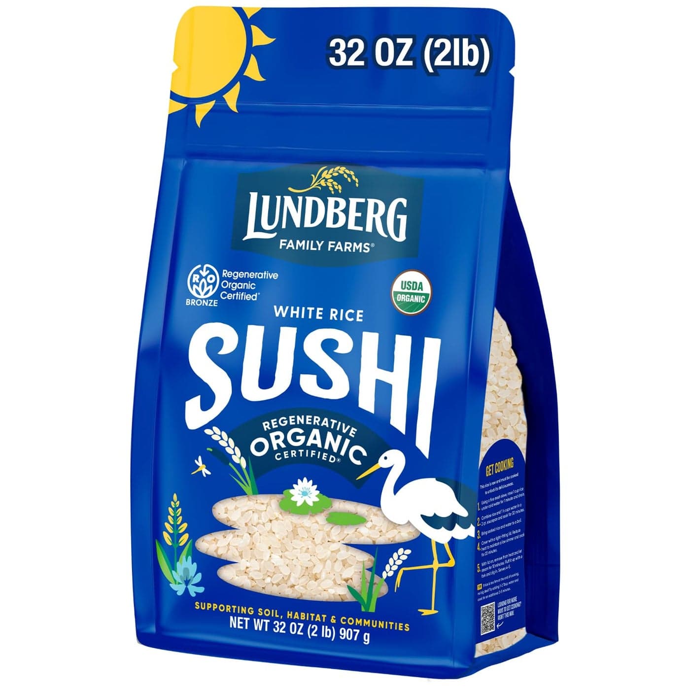 Lundberg Sushi Rice Sticky White JapaneseStyle Short Grains Regenerative Organic Certified 32 Oz