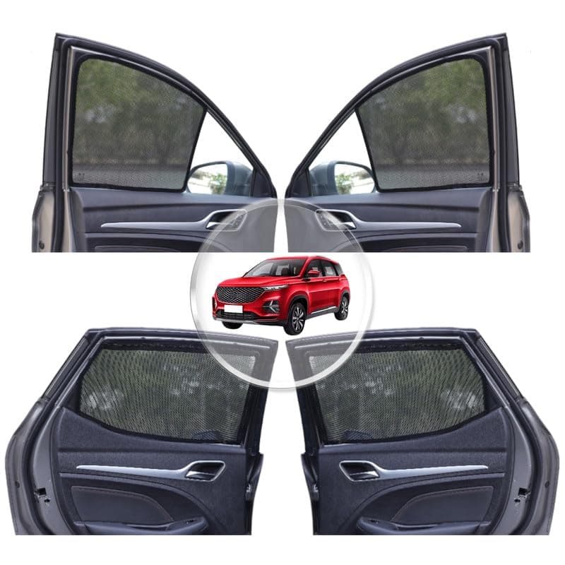 NEODRIFT 'NeoShade' Magnetic Car Sunshades for MG Hector | Hector Plus (Set of 6 - Front, Middle & Rear - Zipper Only on Middle Row)(UV Protection, Magnetic Grip, Privacy & Heat Control)