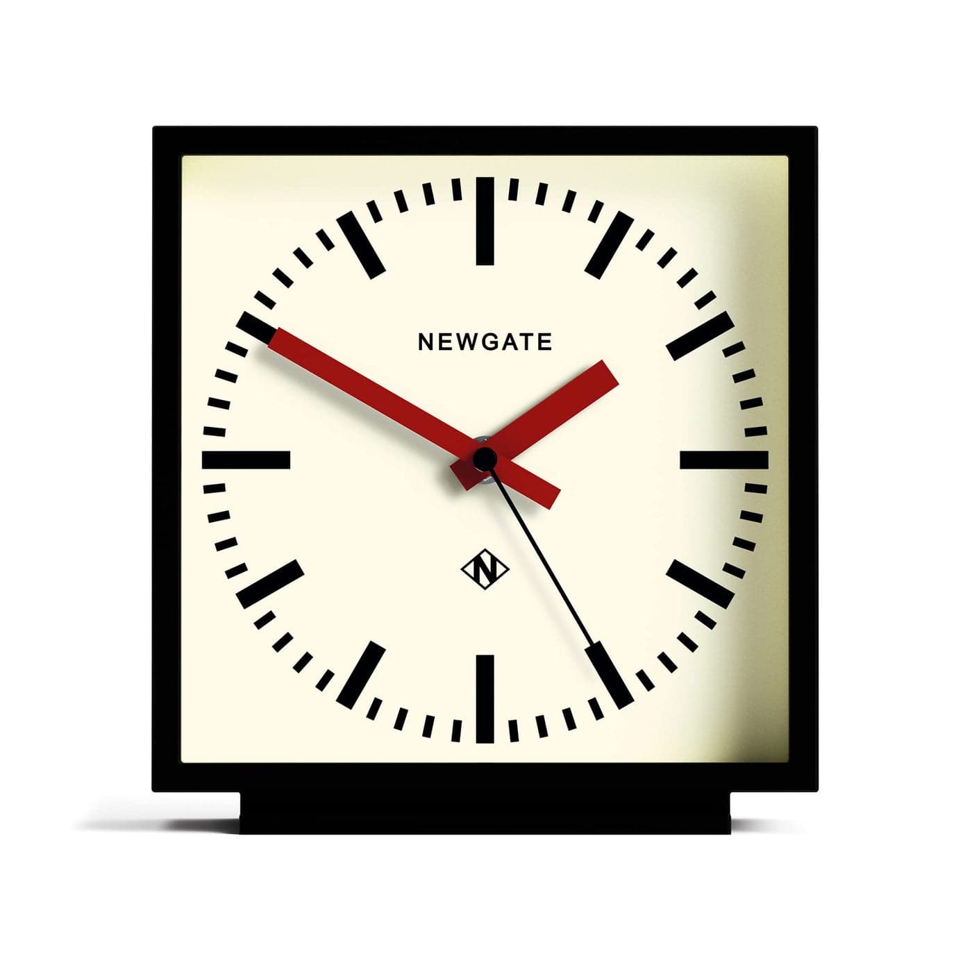 NEWGATE Amp Desk Clock Square Station Design Black case with red Hands Modern Style for Desk Table Mantel Shelf or Bedside