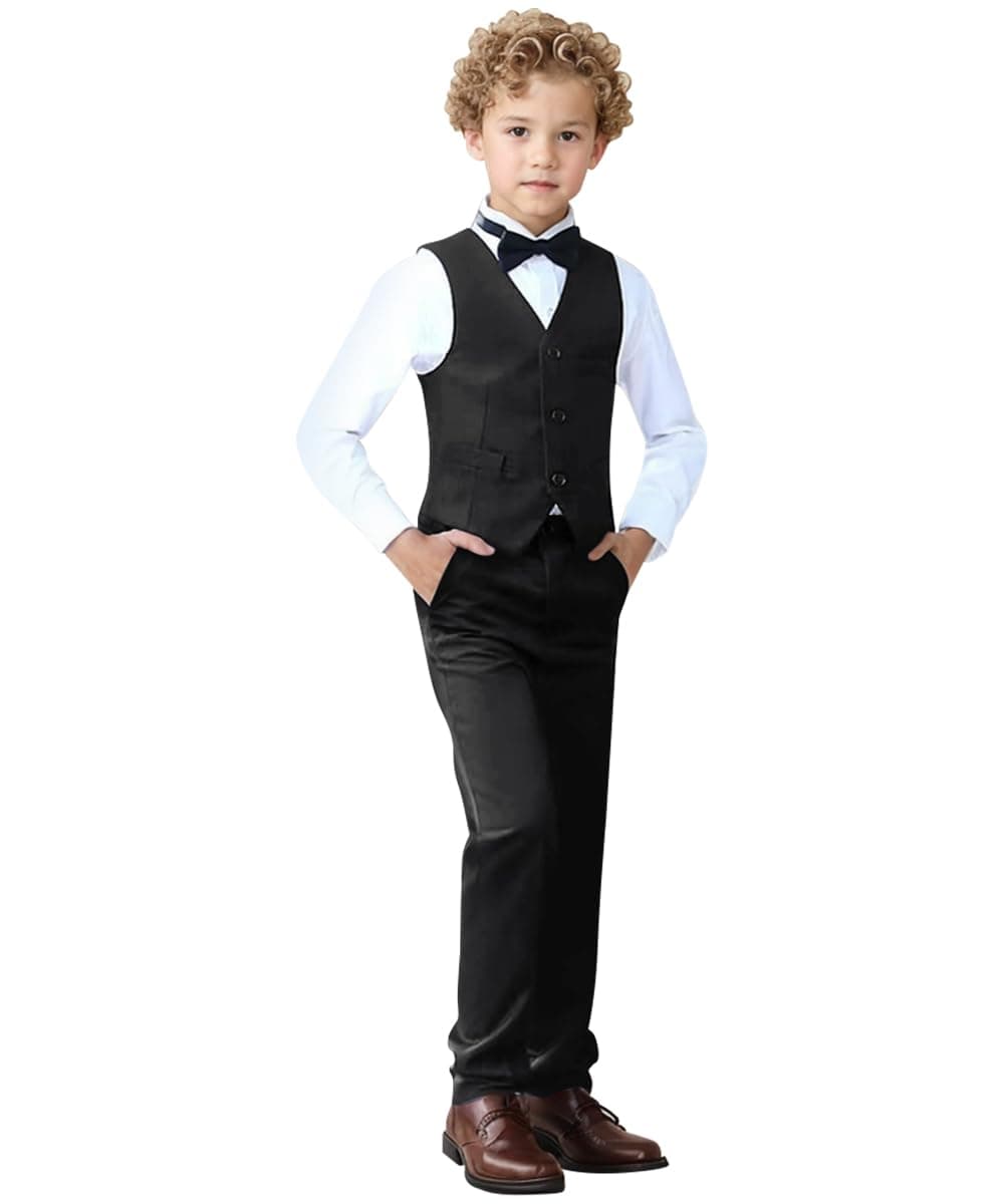 Addneo Suits for Boys Easter Outfits Kids Suit Black Dress Pants Vest White Shirt Boys Suits Size 10