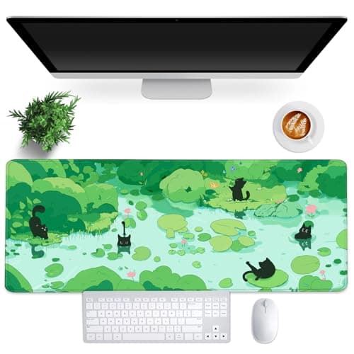 FLY SPRAY Gaming Mouse Pad for Computer,XXL Cute Cat Mousepad Laptop,Green Anime Mouse Mat,Extended Large Black Japanese Keyboard Pads,Non-Slip Mouse Pads for Game Office Home(31.5 x 11.9 in)