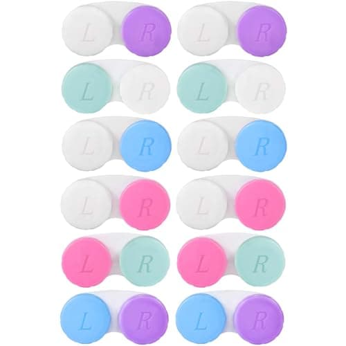 KISEER 12 Pack Colorful Cute Contact Lens Case Bulk Box Holder Container Soak Storage Kit (6 Color)