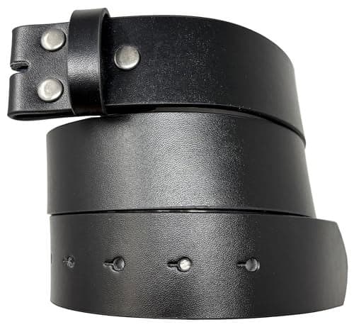 Leather Belt Strap with Smooth Grain Finish 1.5" Wide with Snaps (Black-S)