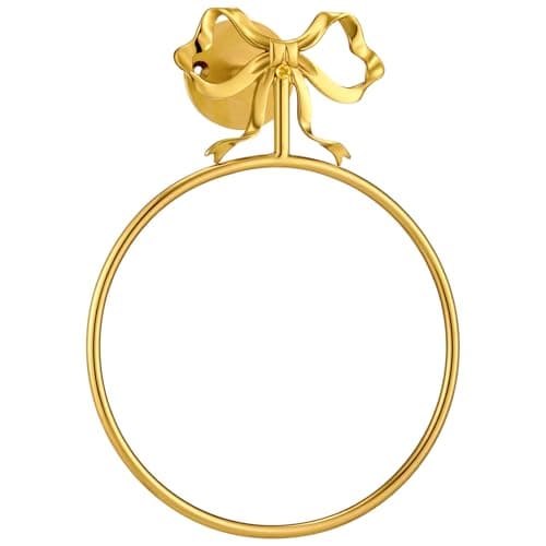 MorningRo Gold Bow Towel Holder Brass Gold Hand Towel Ring Coquette Retro Bathroom Decor Vintage Girly Wall Mount Hanger Ring for Room Bathroom Kitchen Decor