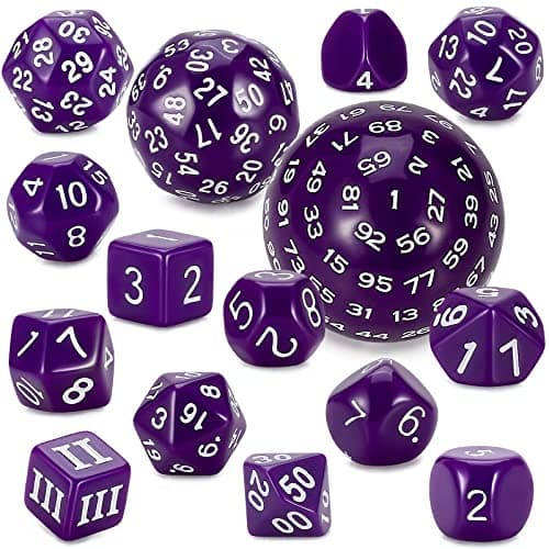 CiaraQ DND Polyhedral Dice Set 15pcs D4D100 Game Dice with Dice Bag for Dungeons and Dragons Role Playing Table Games Purple White
