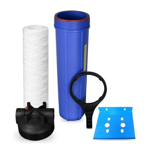 Ampereus Whole House Water Filter 20 Inches Jumbo Yarn Filter With Jumbo Housing Plate And Spanner 1 Inch Inlet Outlet - Sedimentation, Blue