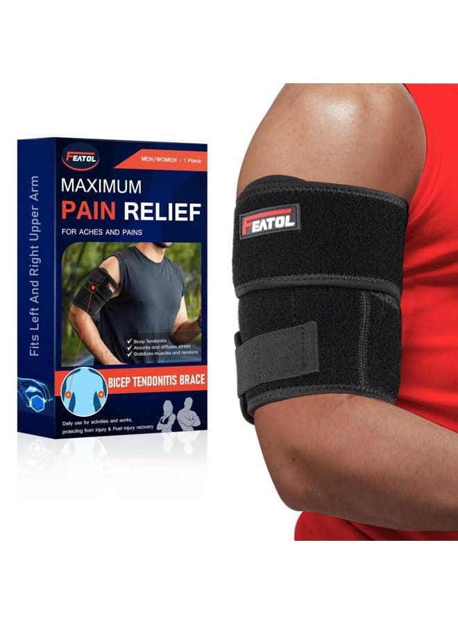 Bicep Tendonitis Brace Compression Sleeve Support, Upper Arm Brace Tricep Bicep Support Bands for Men and Women, Arm Wrap Pain Relief for Muscle Strains and Inflammation(Black, Medium)
