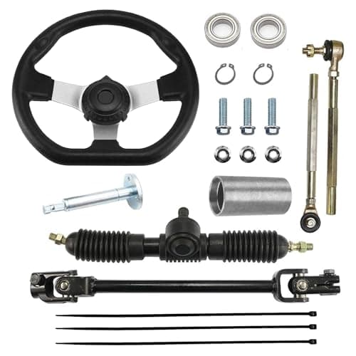 PRO PRO BAT 270mm/11.8'' Steering Wheel Steel Kit with 320mm/12.6'' Gear Rack Pinion Adjustable Shaft Set Replacement for 110cc Go Kart Golf Buggy UTV