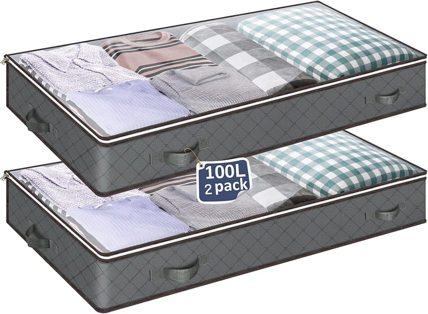Under bed Storage Bags 2 Pack 100L with Reinforced Handles Large Capacity Breathable Nonwoven Under the Bed Storage Bins for Blanket Pillows Comforters and Quilts2024
