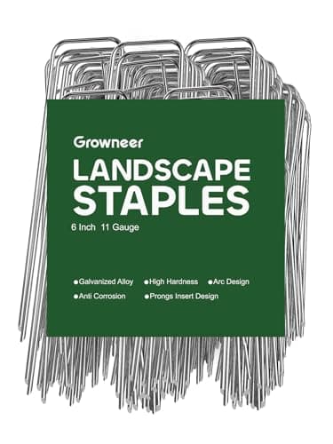 GROWNEER 50 Pack Landscape Staples 6 Inch Heavy Duty Hot-Dip Galvanized Steel Garden Stakes U-Shaped Weed Barrier Spikes Metal Ground Pins for Lawn and Yard Landscaping