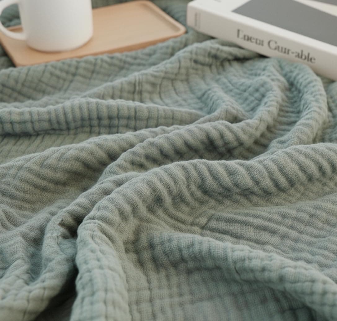 KyraHome 100 Organic Cotton Muslin Throw Blanket 90x90 Queen Size Plant Dyed Warm Breathable Gauze Muslin Cotton Blankets for Bed Cocuh Coverlet All Season Sage Green