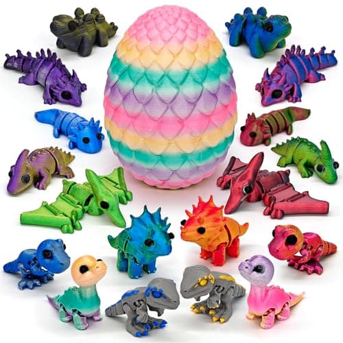 CHolic 18 pcs 3D Printed Dinosaur Animals Set with Egg Animals 3D Printed Toys Cute Articulated Flexible Figurines Fidget Toys for Party Favors Birthday Gifts Desk Pets Christmas Decor