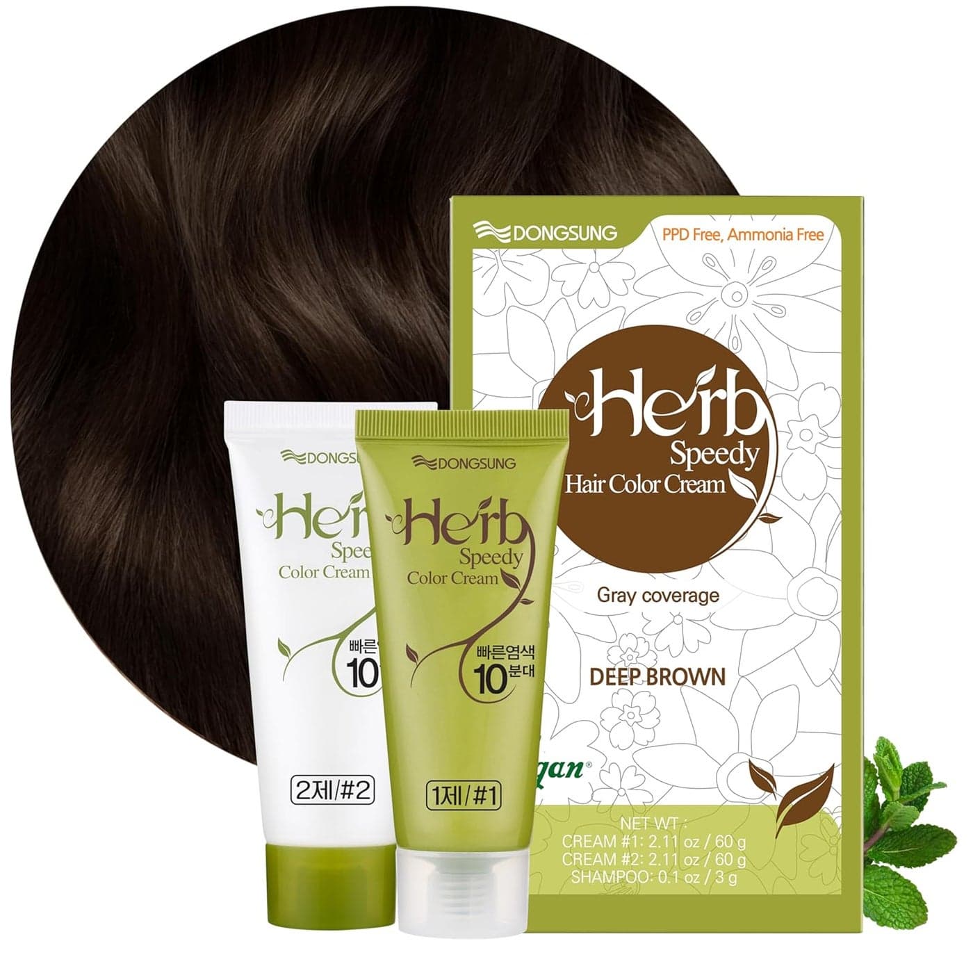 DONGSUNG Herb Speedy Color Cream Deep Brown 1 Pack PPDFree AmmoniaFree Vegan Hair Dye with Sun Protection Odorless Gentle for Sensitive Scalp No Eye or Scalp Irritation