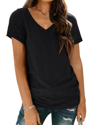 AUTOMET Plus Size Tops Womens T-Shirts Short Sleeve Tunic Tees Fashion Lightweight Soft Casual Summer Fall Comfy Clothes 2025 Black 2XL