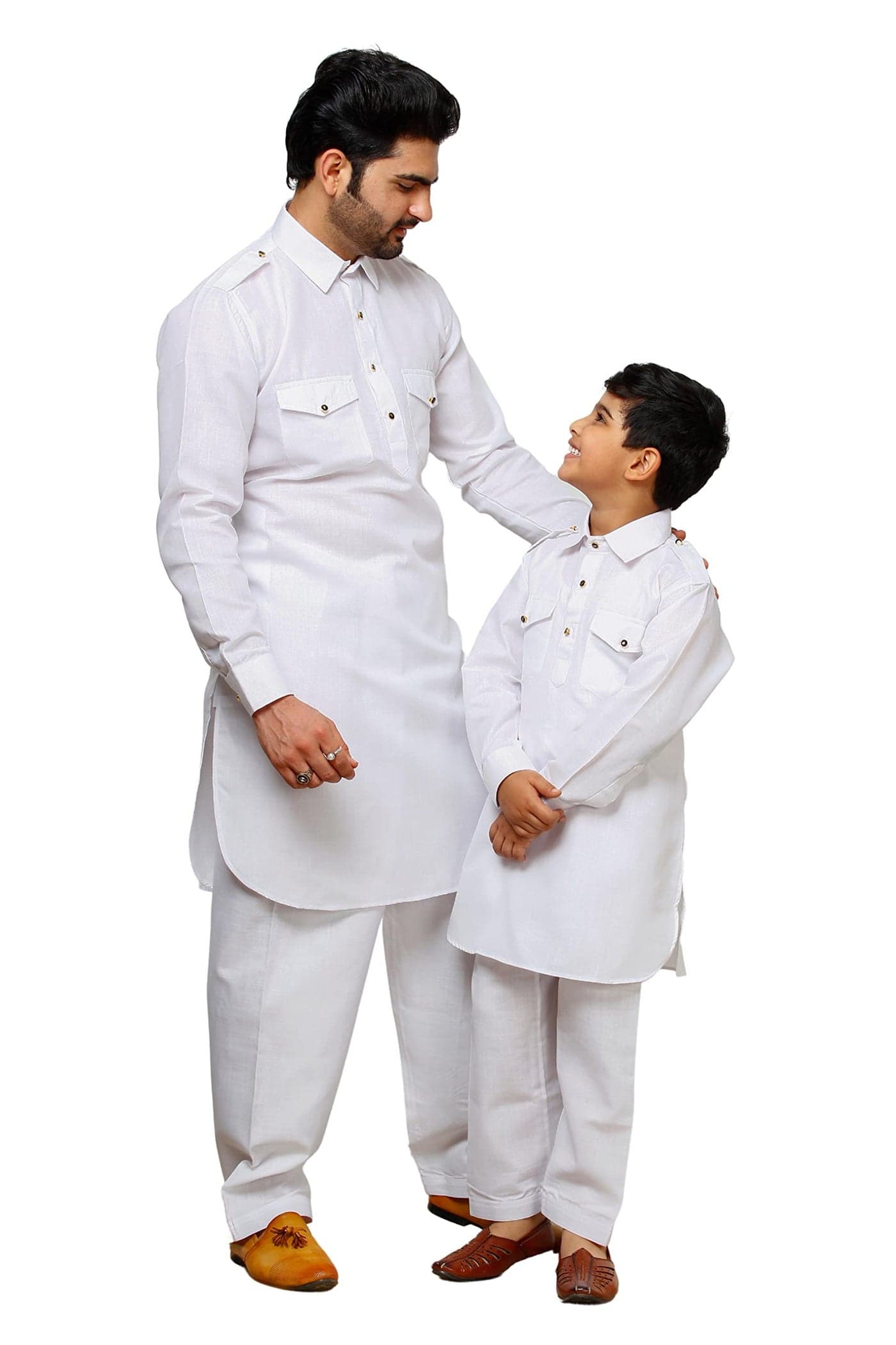 Pro-Ethic Style Developer Men Cotton Solid Father And Son Matching Dress Pathani Kurta Set Ethnic Wear (Baap Beta) B-116-WHITE-XXL-9