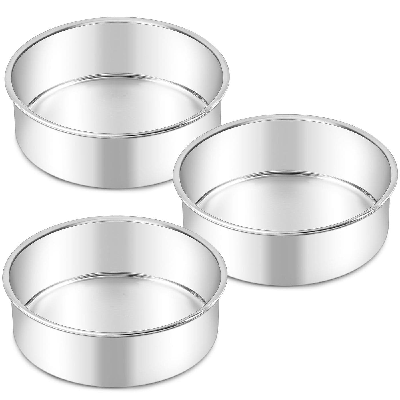 LIANYU 6 Inch Cake Pan Set of 3 Stainless Steel Round Smash Cake Baking Pans Tins Bakeware for Birthday Wedding Party Leakproof Mirror Finish Dishwasher Safe