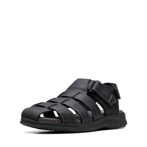 Clarks Collection Men's Walkford Fish Fisherman Sandal, Black Tumbled Leather, 11 Medium US