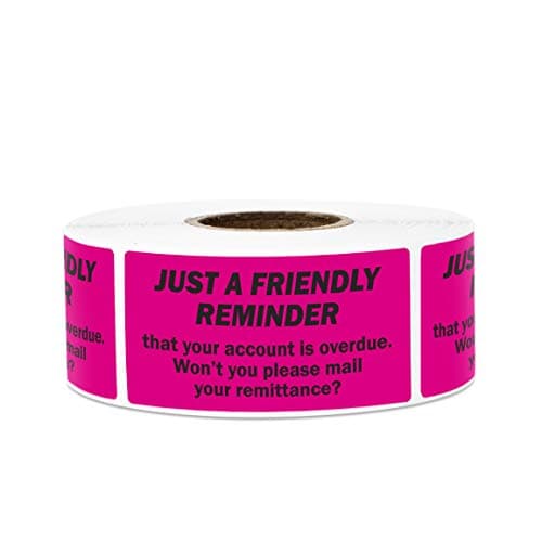 300 Labels - Friendly Reminder Account Overdue Stickers Labels for Billing Past Due Collections (2 x 1 inch, Pink - 1 Roll)