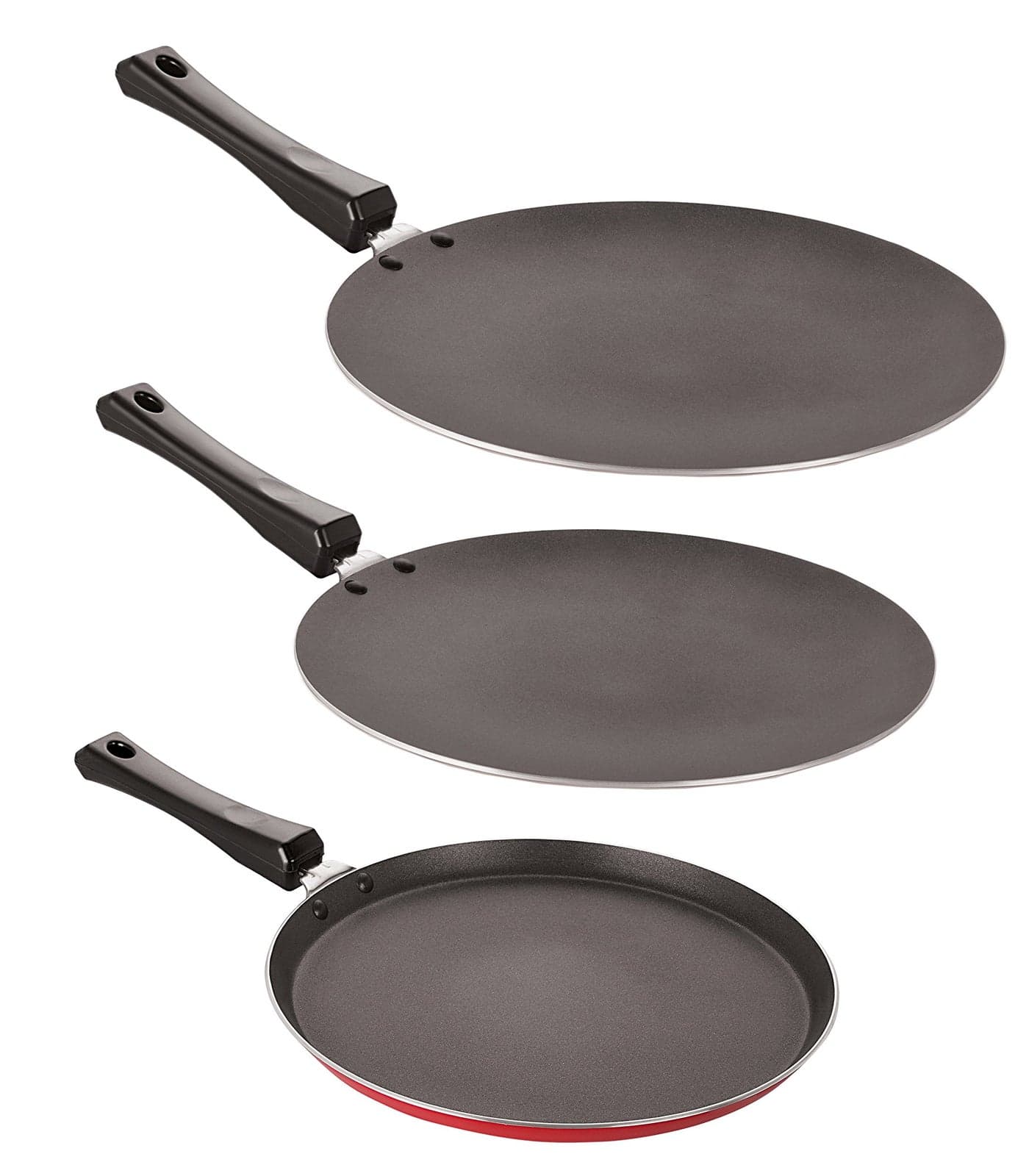 Nirlon Non-Stick Aluminium Cookware Set, 3-Pieces, Red (2.6mm_FT10_CT11_CT12)