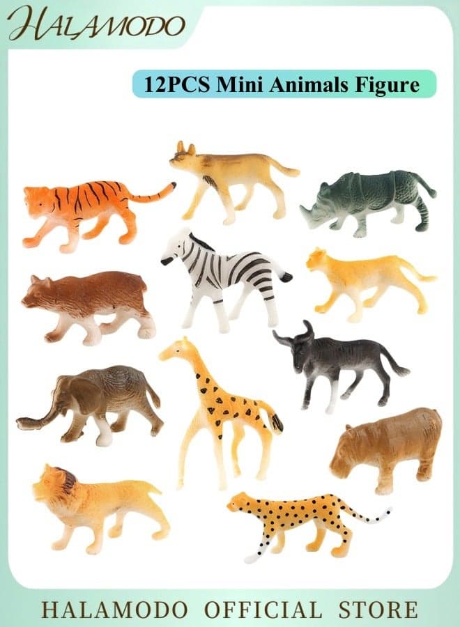 12PCS Animals Figure Mini Jungle Toys Set Realistic Wild Vinyl Plastic Animal Learning Party Favors for Boys Girls Kids Toddlers Forest Small Playset