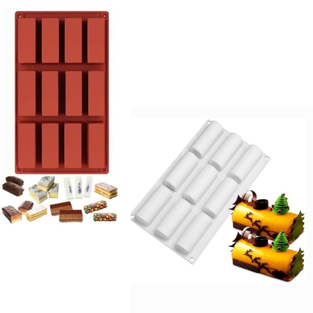 HUSAINI MART 12 Cavity Granola bar Silicone Mould 9 Cavity Silicone Mold for Baking Mousse Cake Candy Mold Choclate Cookie macroon Brownie Pudding Jello Muffin Cupcake Oreo Dessert