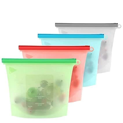 ADAKASI Silicone Reusable Storage Bag Container Organizer Preservation Leakproof Ziplock Bag For Food Snack Vegetable Meat for Fridge and Microwave Also 1000 ML Pack of 4