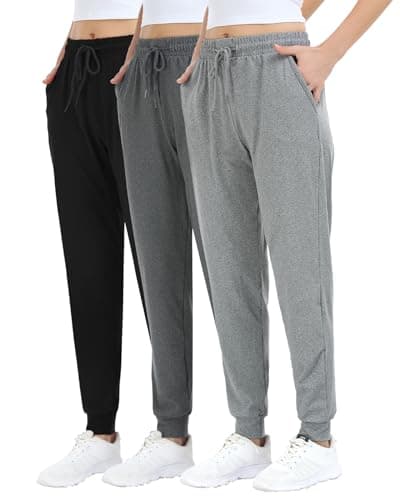 ZENEX 3 Pack Womens Joggers Women's Sweatpants with Pockets, for Running Yoga Workout Lounge(601-L/XL-B/LT GR/GR)
