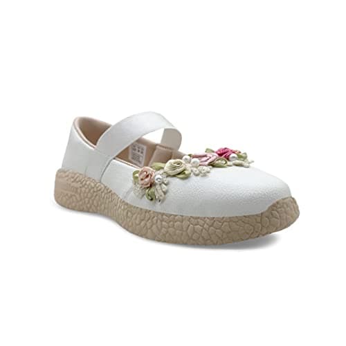 KazarMax Kids Girls White Floral Ballet Flat Ballerina - 12 Kids UK