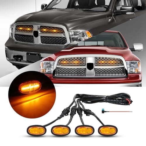 FICOLPO 4 Pcs Led Grill Lights Compatible with 2013-2018 RAM 1500 and 2019-2024 RAM 1500 Classic - LED Front Grille Lights Accessories with Fuse & Harness (Amber Light Black Shell)
